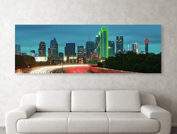 Stampa artistica di Fort Worth Skyline, Fort Worth acquerello bianco e