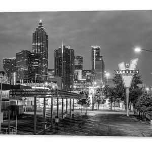 Atlanta Skyline Monochrome, Varsity Neon Sign, Georgia Print, Black and White, Architectural Decor, Atlanta Wall Art, Framed, Canvas