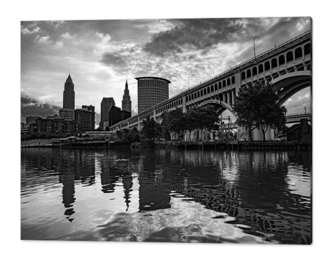 Cleveland Skyline, Black and White, Monochrome, Heritage Park, Ohio