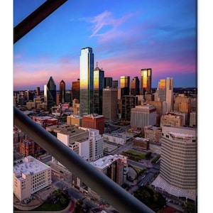 Dallas Texas Skyline Art Print: Reunion Tower Sunset Cityscape