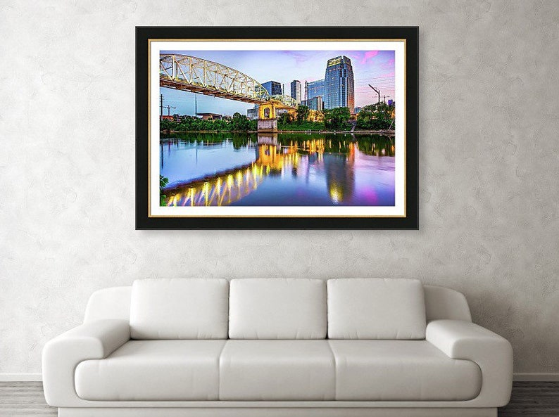 Shelby Street Bridge Cumberland River John Seigenthaler Nashville Skyline Print Tennessee Art Pedestrain Bridge Architectural Decor