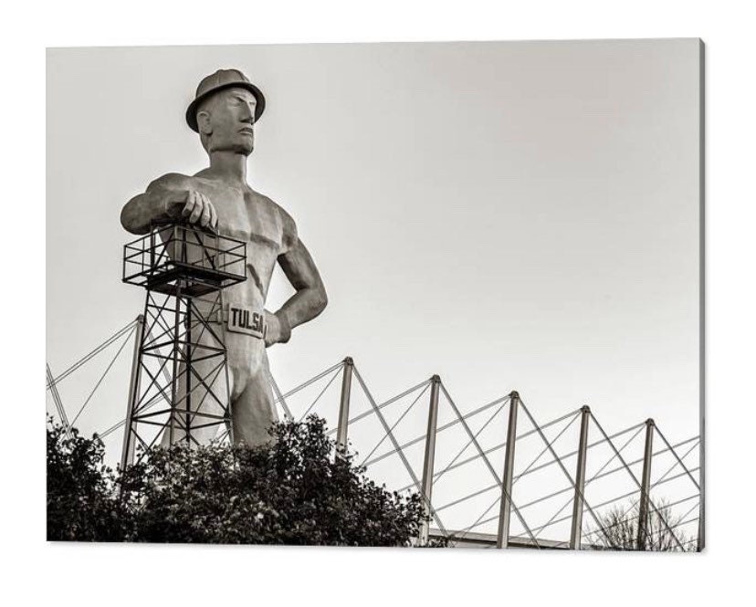 Tulsa Golden Driller Sepia Photograph: Oklahoma Landmark Art