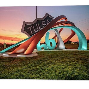 Route 66 Rising Tulsa Route 66 Rising Sculpture Art: Oklahoma Landmark Sunrise - Etsy