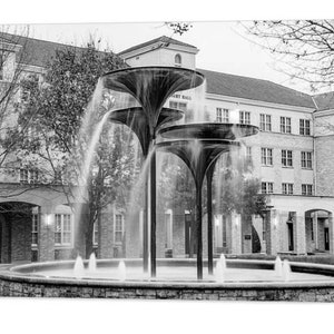 College Frog Fountain, Fort Worth Texas, Black and White, Monochrome Decor, Dallas, BW Photography, University Prints