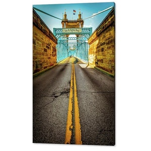 Cincinnati Ohio Print: Roebling Suspension Bridge, Cityscape Decor