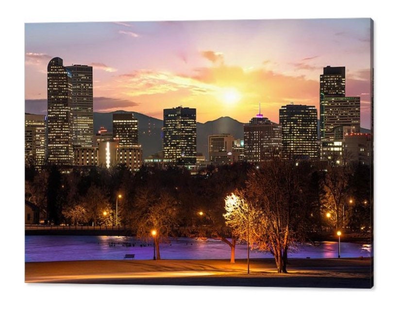 Denver Skyline Sunset Print: Rocky Mountain Architectural Art