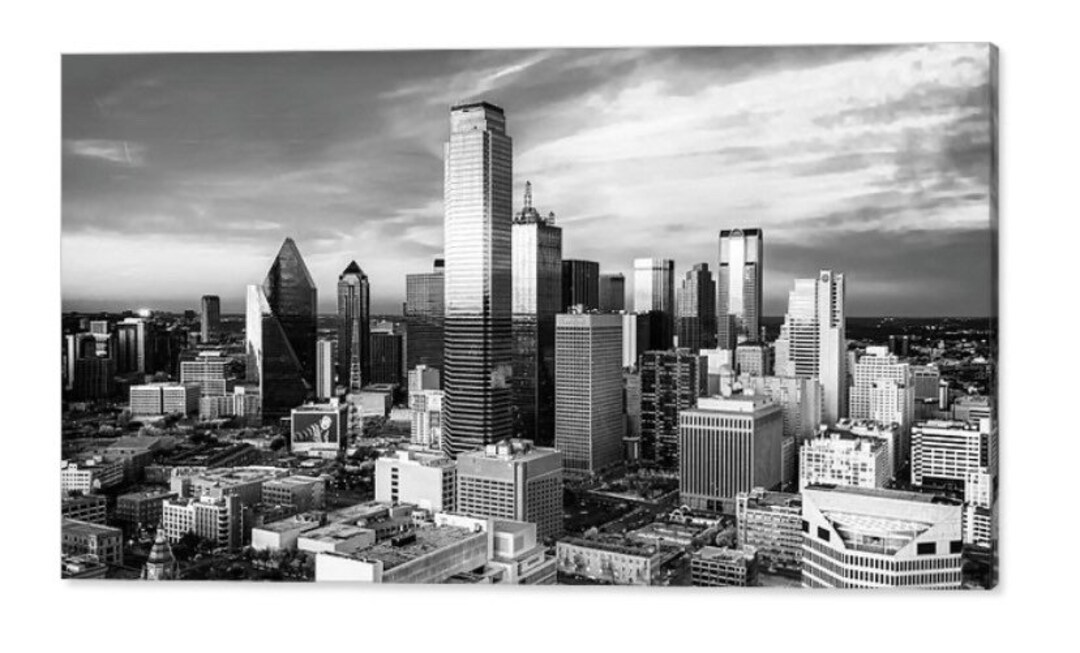 Dallas Skyline Print: Black and White Panorama, Reunion Tower - Etsy
