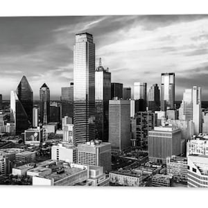 Dallas Skyline Print: Black and White Panorama, Reunion Tower