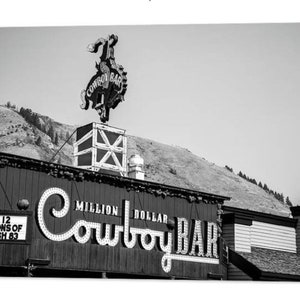 Jackson Hole Wyoming, Iconic Cowboy Bar, Black White, Town Square, Monochrome Landmark, Lodge Decor, Saloon, Country Western Theme