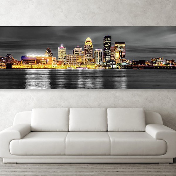 Louisville Skyline Panorama, Selective Coloring, Large Kentucky Prints, Museum Quality, Louisville Photography, Architectural, Ohio River