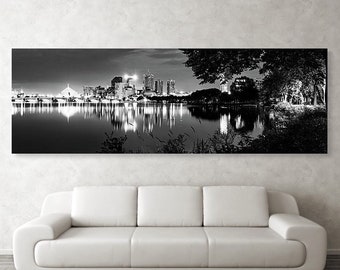 Boston Skyline Print: Black and White Panorama, Charles River