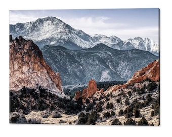 Garden of the Gods, Pikes Peak Mountain, Mountain Landscape, Red Rocks Print, Rocky Mountain Art, Colorado Springs, Nature Wall Art