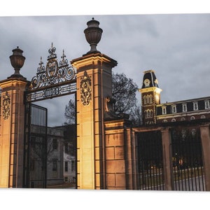 Arkansas Old Main, Fayetteville Photography, Fayetteville Arkansas Print, Centennial Gate, Arkansas Campus, Landmark, Iconic Gate
