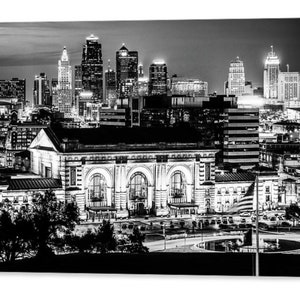 Kansas City Skyline, Union Station, Monochrome Decor, Black and White, Architectural Print, KC Missouri Print, Liberty Memorial View