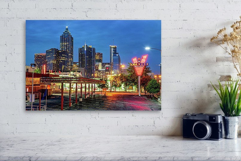 Atlanta Skyline & Varsity Neon Sign Art Print - Etsy