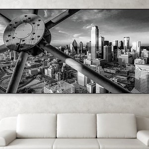 Dallas Skyline Print: Reunion Tower Panorama, Black and White Cityscape