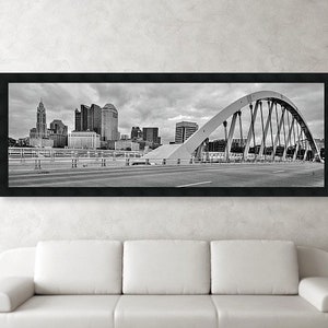 Columbus Ohio Skyline Print: Black and White Panoramic Art