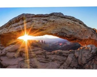 Mesa Arch, Canyonlands Panorama, Mountain Landscape Decor, Nature Photography, Sunrise Print, Large Wall Art, Moab Utah Artwork, Panoramic