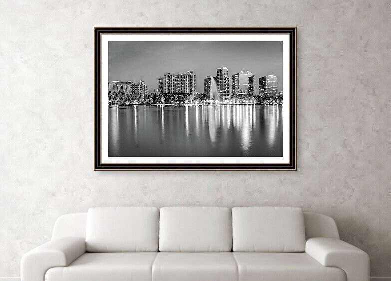 Orlando BW Skyline Lake Eola Park Florida Print Monochrome | Etsy