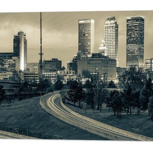 Tulsa Skyline Sepia Print: Oklahoma Cityscape Wall Art