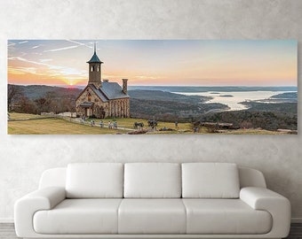 Table Rock Lake Panorama Print: Chapel of the Ozarks Sunset