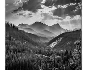 Glacier National Park Print: Montana Mountain Landscape, Black and White Photography