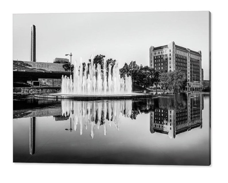 Kansas City Print, Liberty Memorial, Kansas City Fountain, Black and White, Bloch Fountain, Architectural Print, Union Station Monochrome image 1