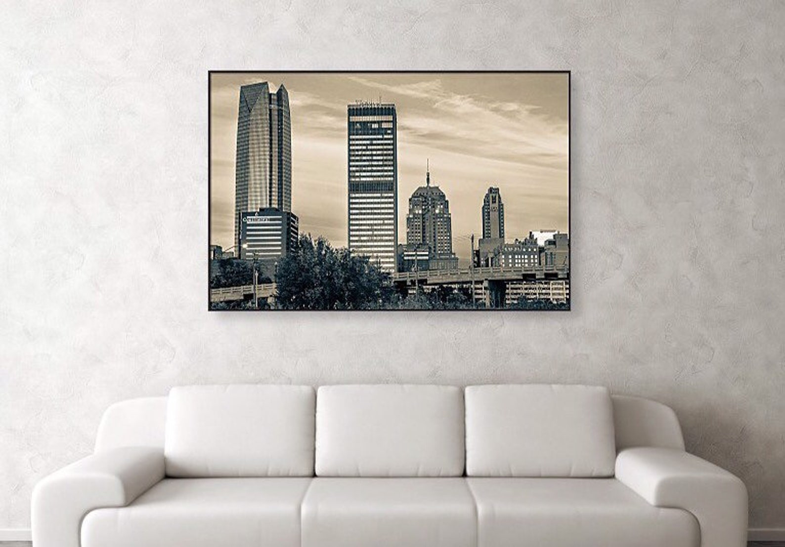 Oklahoma City Skyline Sepia Wall Print OKC Skyline Art Etsy
