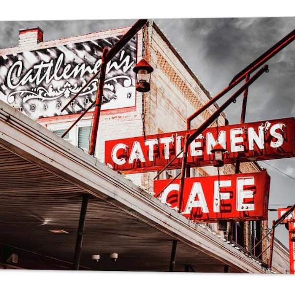 Oklahoma Stockyard City, Selective Color, Cattlemens Sign, Architectural Photography, OKC Wall Art, Steakhouse, Landmark, Western Cowboy