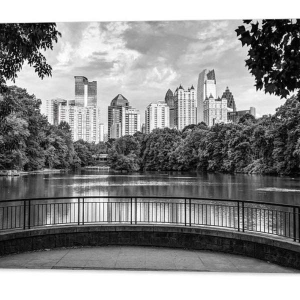 Atlanta Skyline Print, Georgia Art, Piedmont Park, Lake Clara Meer, Architectural Decor, Monochrome Decor, Black and White Print, Home Decor