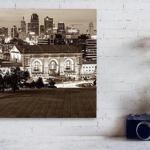 Kansas City Skyline, Sepia Print, KC Skyline Art, Cityscape Photography, Square Art, Missouri Architecture, Kansas City Sepia, Union Station