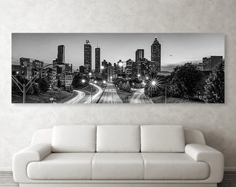 Atlanta Skyline Panorama, Monochrome Wall Decor, Jackson Street Bridge, Black and White, Architectural Print, Atlanta Georgia, Panoramic Art