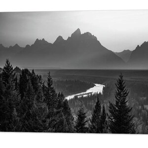 Grand Teton National Park Print: Snake River Overlook, Black and White Mountain Landscape