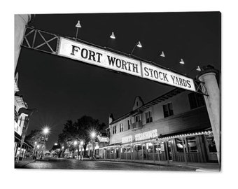 Fort Worth Stockyards Print: Texas Skyline, Black and White Photography