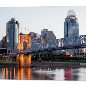 Cincinnati Skyline Art Print: Roebling Bridge, Ohio River Cityscape