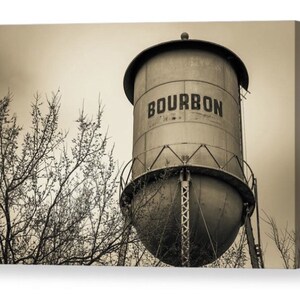 Bourbon Whiskey Water Tower, Vintage Bourbon Print, Missouri Art, Sepia Bourbon, Monochrome Wall Art, Office Decor, Bourbon Canvas Print