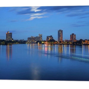 Boston Skyline Print: Moonlight Over Charles River, Massachusetts