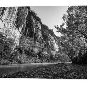 Roark Bluff Print, Buffalo National River, Steel Creek, Black and White, BW Monochrome Landscape, Nature Decor, Ozark Mountains