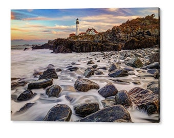 Portland Maine Lighthouse, Portland Head Light, Coastal Wall Decor, Nautical Photography, Cape Elizabeth, Rocky Shores, Seascape Art