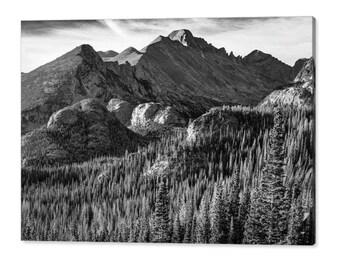 Rocky Mountain Wall Art, Black and White Print, Monochrome Wall Decor, Estes Park Colorado, Mountain Landscape Print, B&W Mountain Art