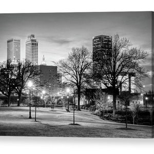 Tulsa Skyline Print: Veterans Park, Black and White Architecture
