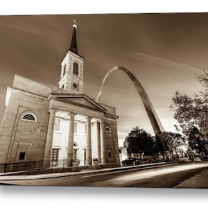 St Louis Arch Sepia Print: Old Cathedral, Missouri Skyline Art