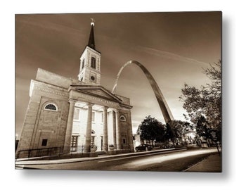 Saint Louis Arch, Old Cathedral, Sepia Art, St Louis Skyline, Architecture Wall Art, Home Decor, Missouri Art, Cityscape Print, Monochrome