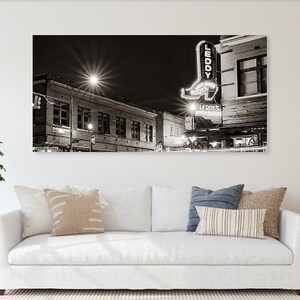 Leddy Boots Neon Sign Sepia Panorama: Fort Worth Stockyards Print