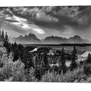 Grand Teton National Park Print: Snake River Overlook, Monochrome Mountain Landscape