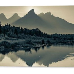 Grand Teton Sepia Panorama: Rocky Mountain Sunset, Snake River Art