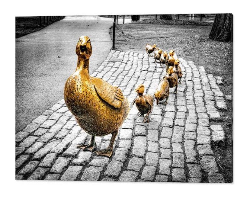 Golden Ducklings Print: Boston Public Garden Sculpture, Selective Color