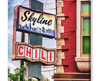 Vintage Skyline Chili Sign Print: Cincinnati Landmark Wall Art