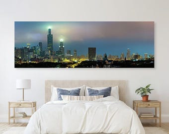 Chicago Skyline Panoramic Wall Art Print - Chicago Illinois Architecture Cityscape - Large Format Panorama Photograph