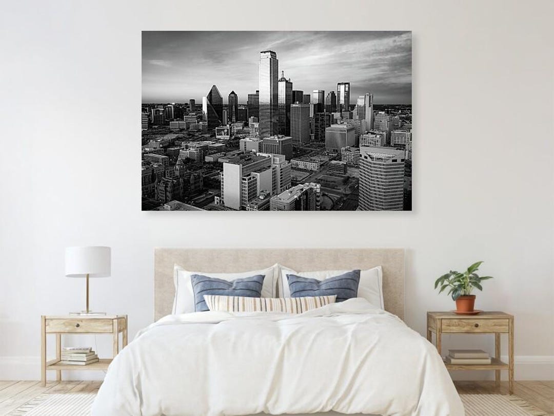 Dallas Skyline Print: Reunion Tower Overlook View, Black and White ...